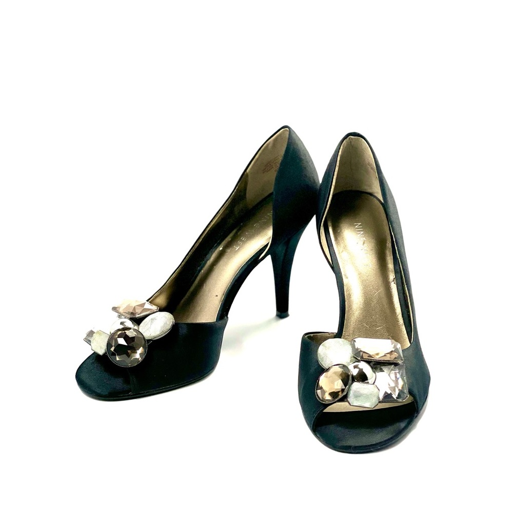 Nine West Satin Jeweled D' Orsay Peep Toe Pumps